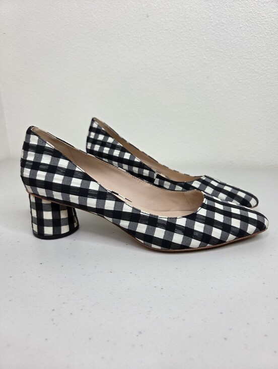 Loeffler Randall Shoes - Loeffler Randall Ina Black & White Gingham Checkered Block Heel Almond Toe Pumps